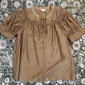 Current Air Brown Tie-Front Peasant Blouse